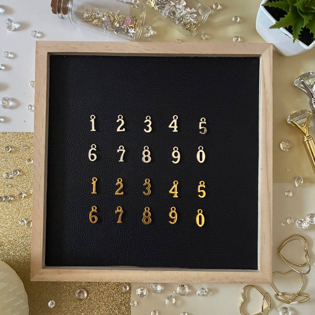 Create initials, important dates, and secret messages with personalizable letter and number charms.